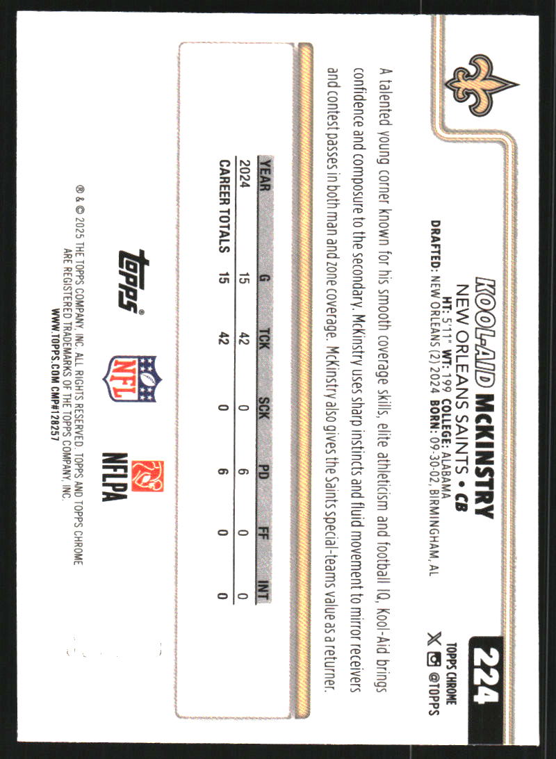 2025 Topps Chrome Blue Wave Refractors #224 Kool-Aid McKinstry /150