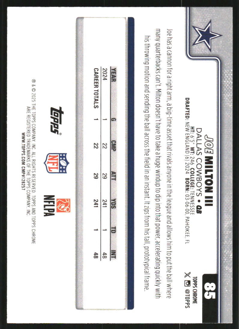 2025 Topps Chrome Green Wave Refractors #85 Joe Milton III /99