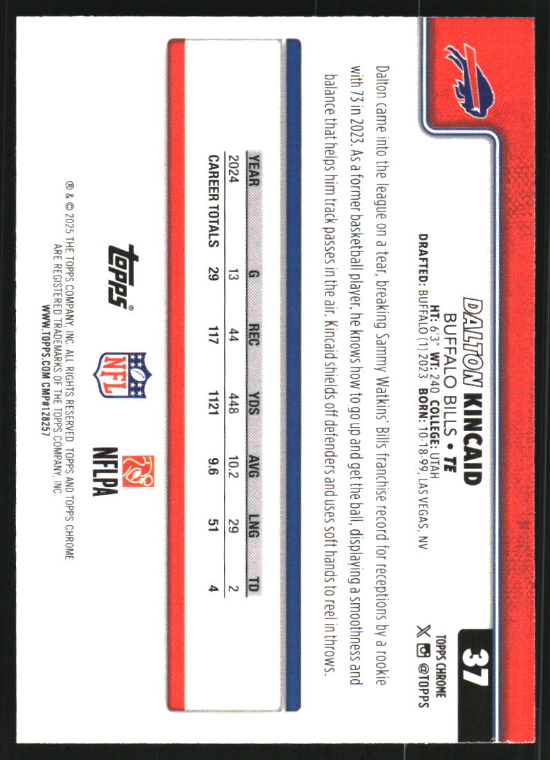 2025 Topps Chrome Football Leather Green Refractors #37 Dalton Kincaid /99