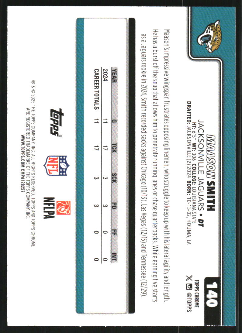 2025 Topps Chrome Football Leather Green Refractors #140 Maason Smith /99