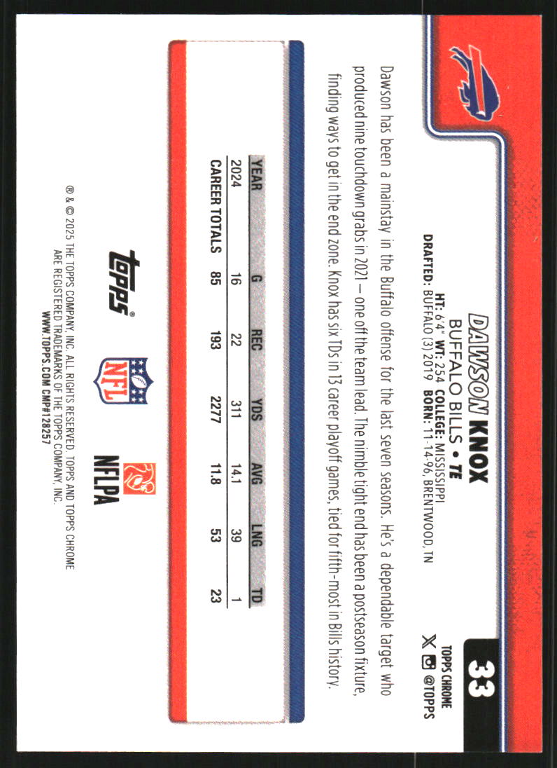 2025 Topps Chrome Gold Lava Refractors #33 Dawson Knox /50
