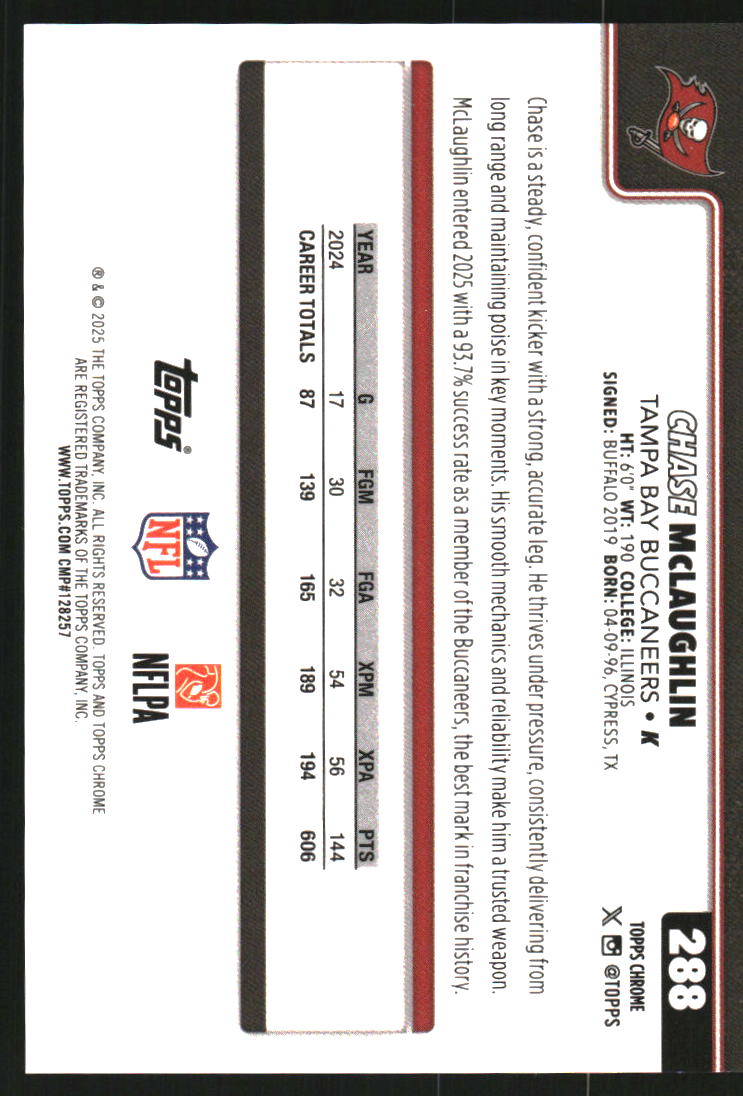 2025 Topps Chrome Football Leather Gold Refractors #288 Chase McLaughlin /50