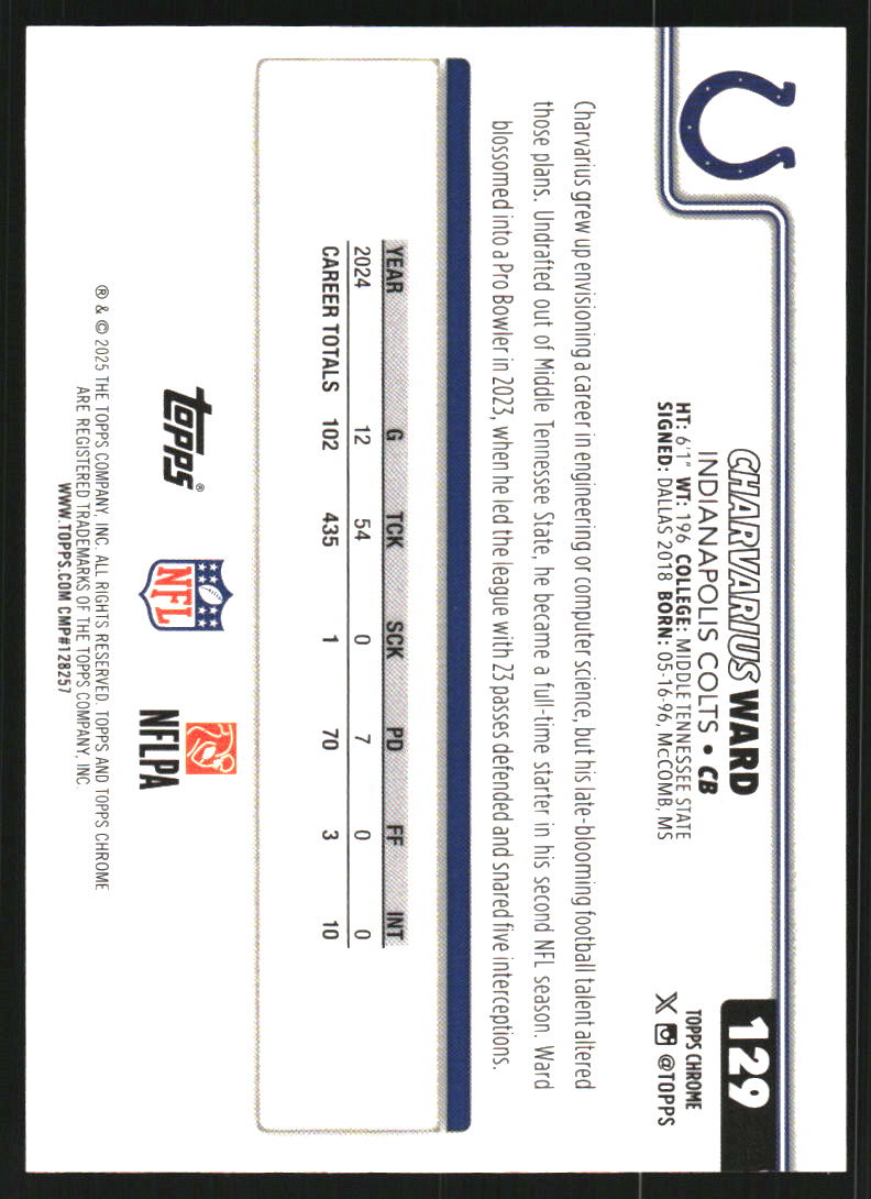 2025 Topps Chrome Orange Geometric Refractors #129 Charvarius Ward /25
