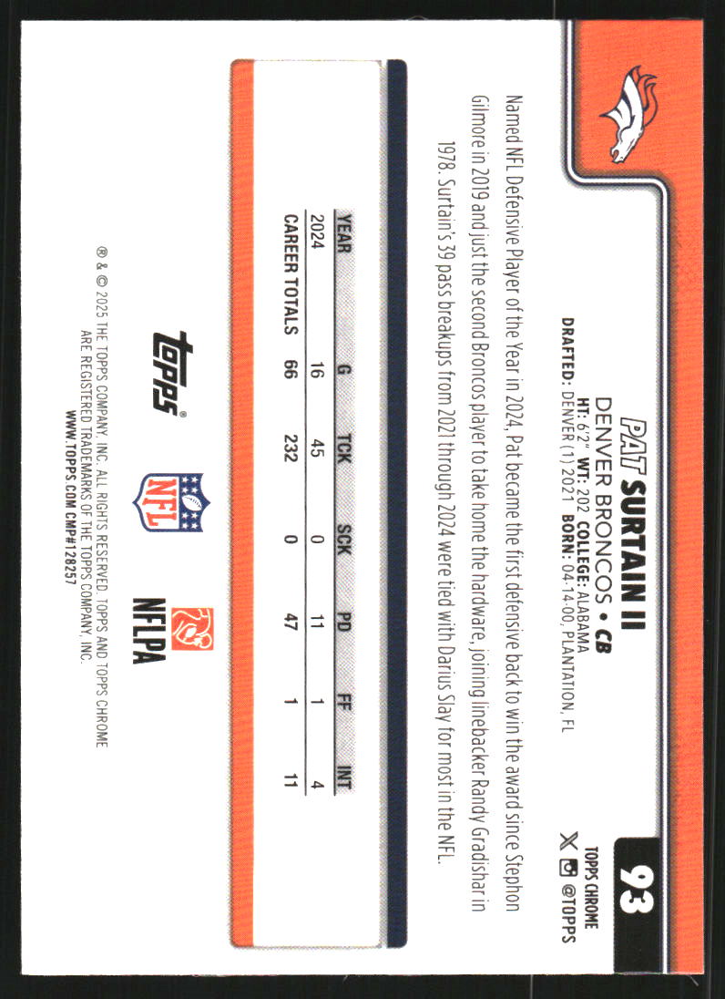 2025 Topps Chrome Football Leather Refractors #93 Pat Surtain II
