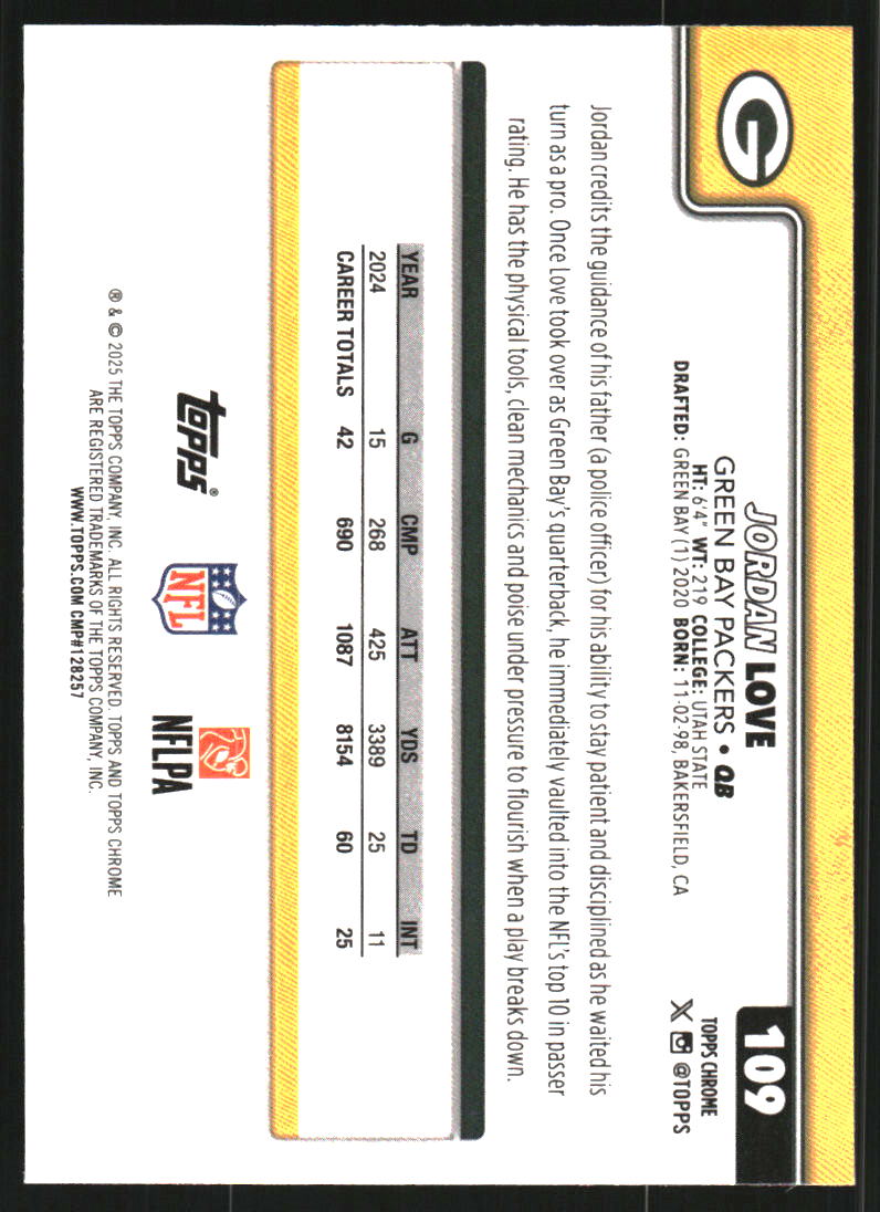 2025 Topps Chrome Football Leather Refractors #109 Jordan Love