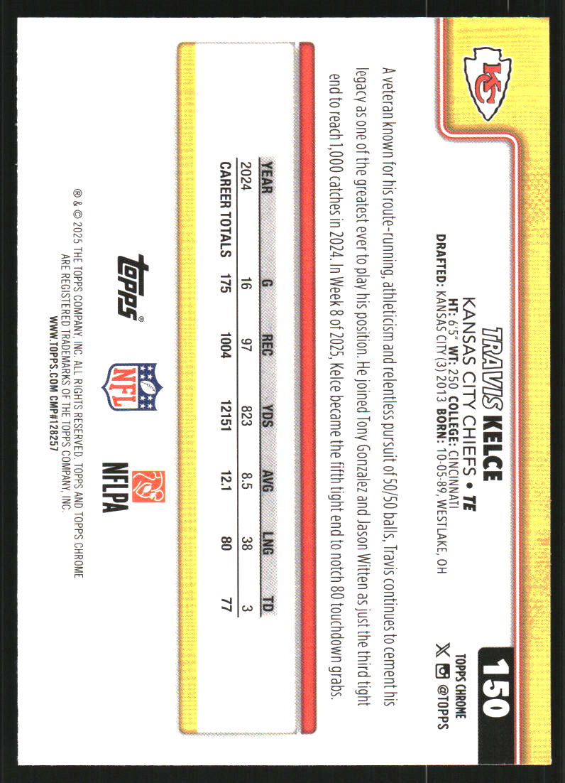 2025 Topps Chrome Football Leather Refractors #150 Travis Kelce