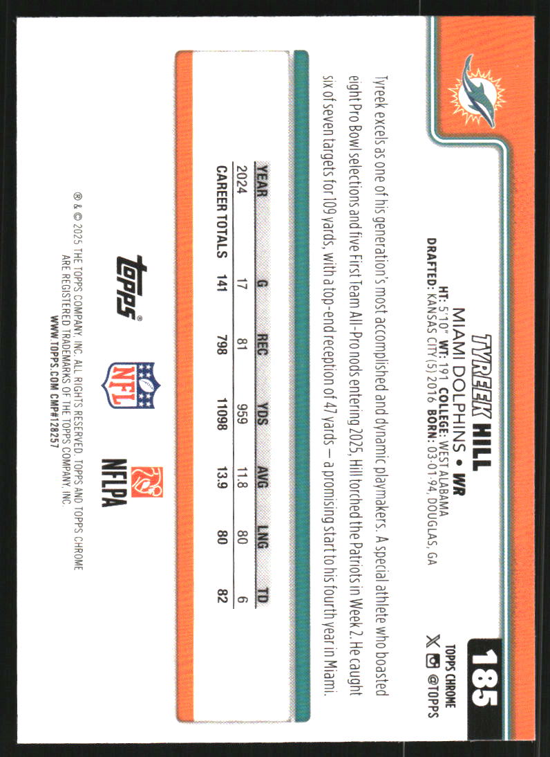 2025 Topps Chrome Football Leather Refractors #185 Tyreek Hill