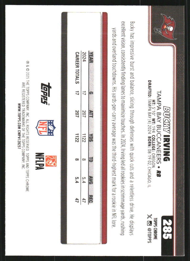 2025 Topps Chrome Football Leather Refractors #285 Bucky Irving