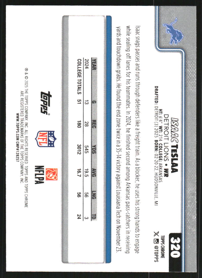 2025 Topps Chrome Football Leather Refractors #320 Isaac TeSlaa