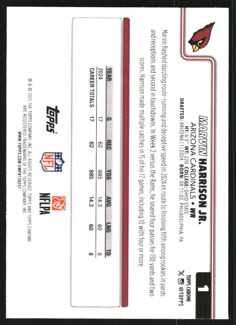 2025 Topps Chrome Ray Wave Refractors #1 Marvin Harrison Jr.