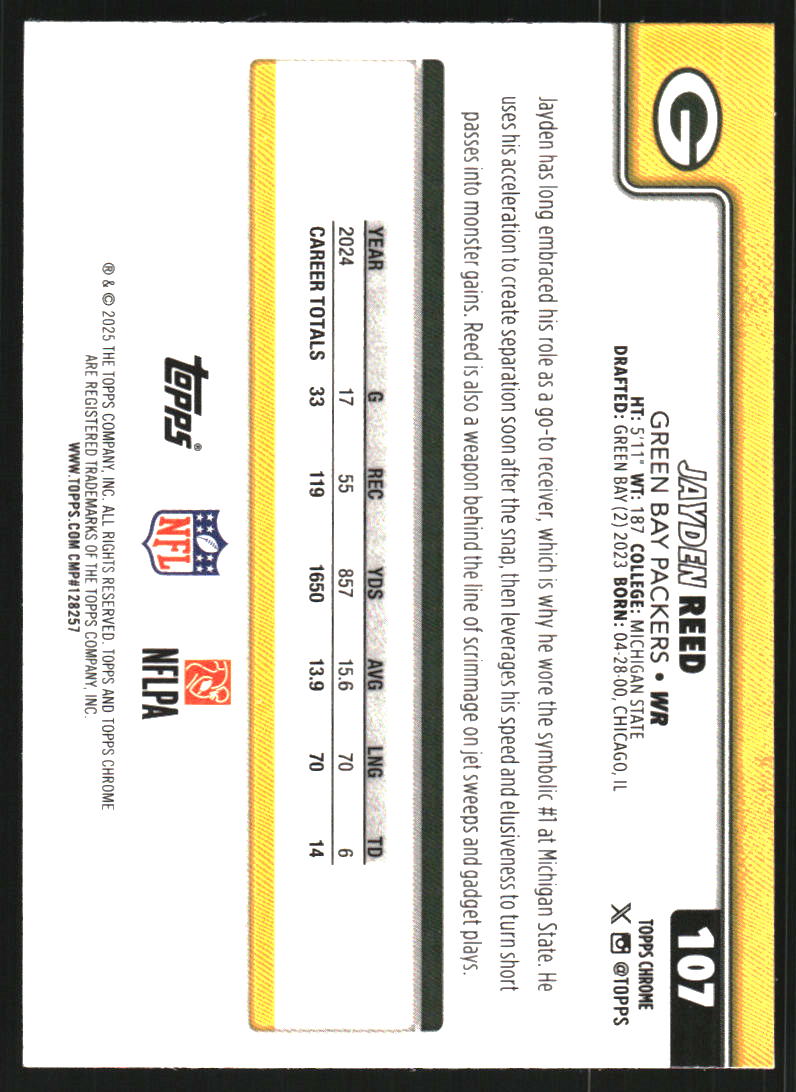2025 Topps Chrome Ray Wave Refractors #107 Jayden Reed