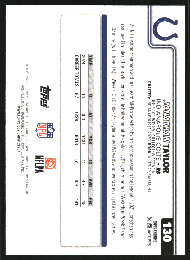 2025 Topps Chrome Ray Wave Refractors #130 Jonathan Taylor