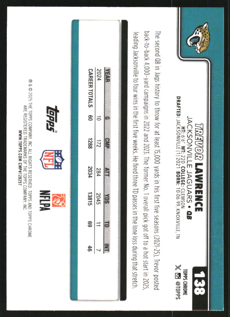 2025 Topps Chrome Ray Wave Refractors #138 Trevor Lawrence