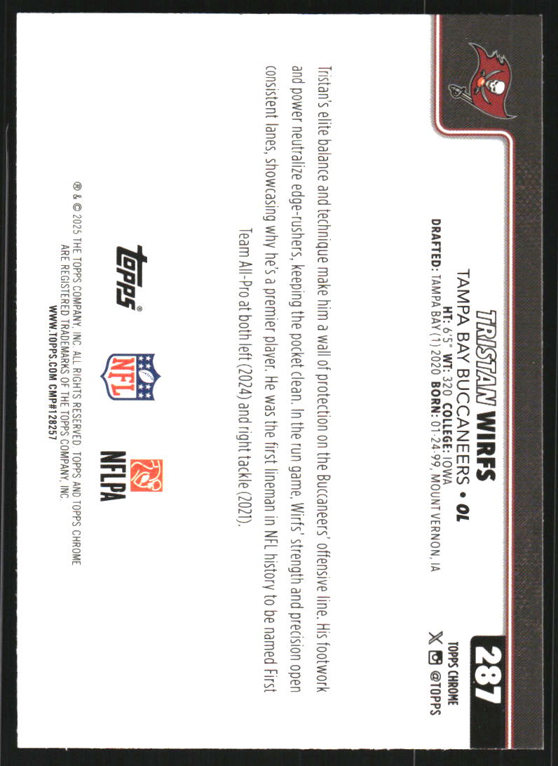 2025 Topps Chrome Ray Wave Refractors #287 Tristan Wirfs