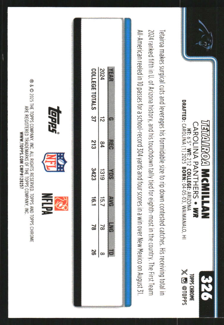 2025 Topps Chrome Ray Wave Refractors #326 Tetairoa McMillan