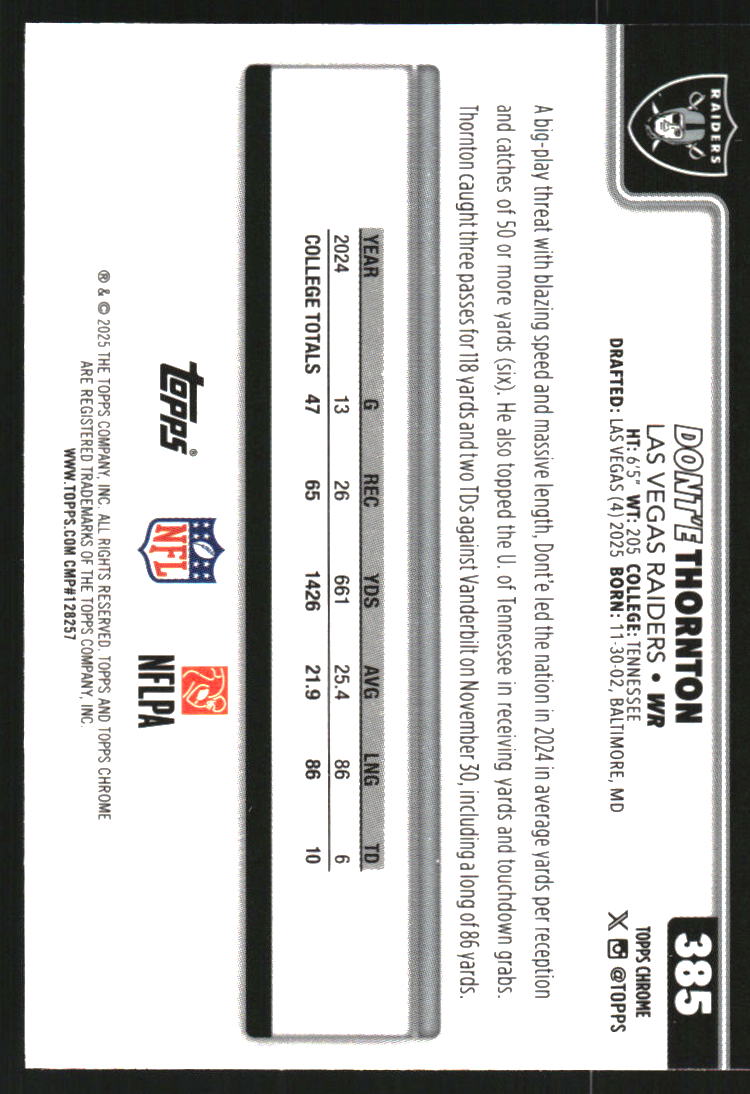 2025 Topps Chrome Ray Wave Refractors #385 Dont'e Thornton Jr.