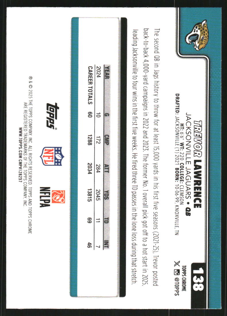 2025 Topps Chrome Prism Refractors #138 Trevor Lawrence