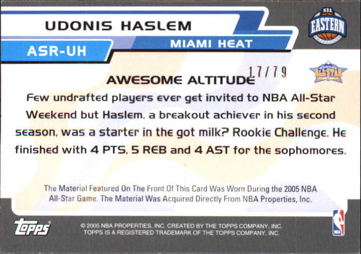 2005-06 Topps Big Game All-Star Rally Relics #UH Udonis Haslem RC Chall Shirt back image