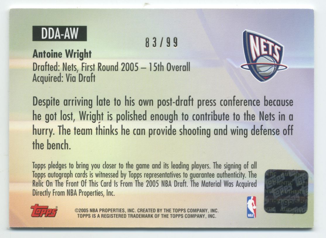 2005-06 Topps Big Game Draft Day Moments Relics Autographs #AW2 Antoine Wright Ball back image