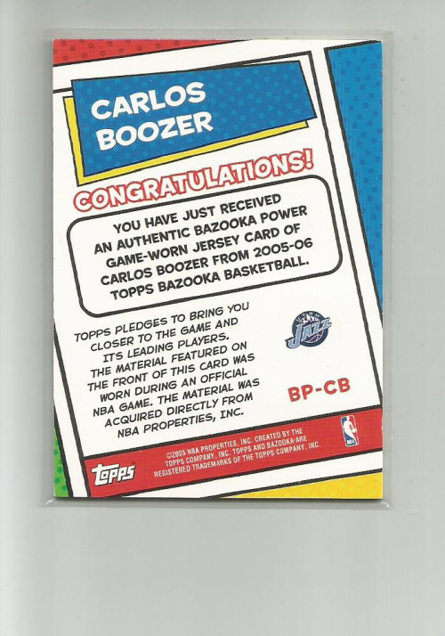 2005-06 Bazooka Power Relics #CB Carlos Boozer back image