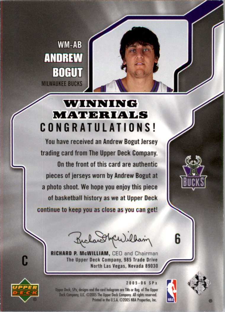 2005-06 SPx Winning Materials #AB Andrew Bogut back image