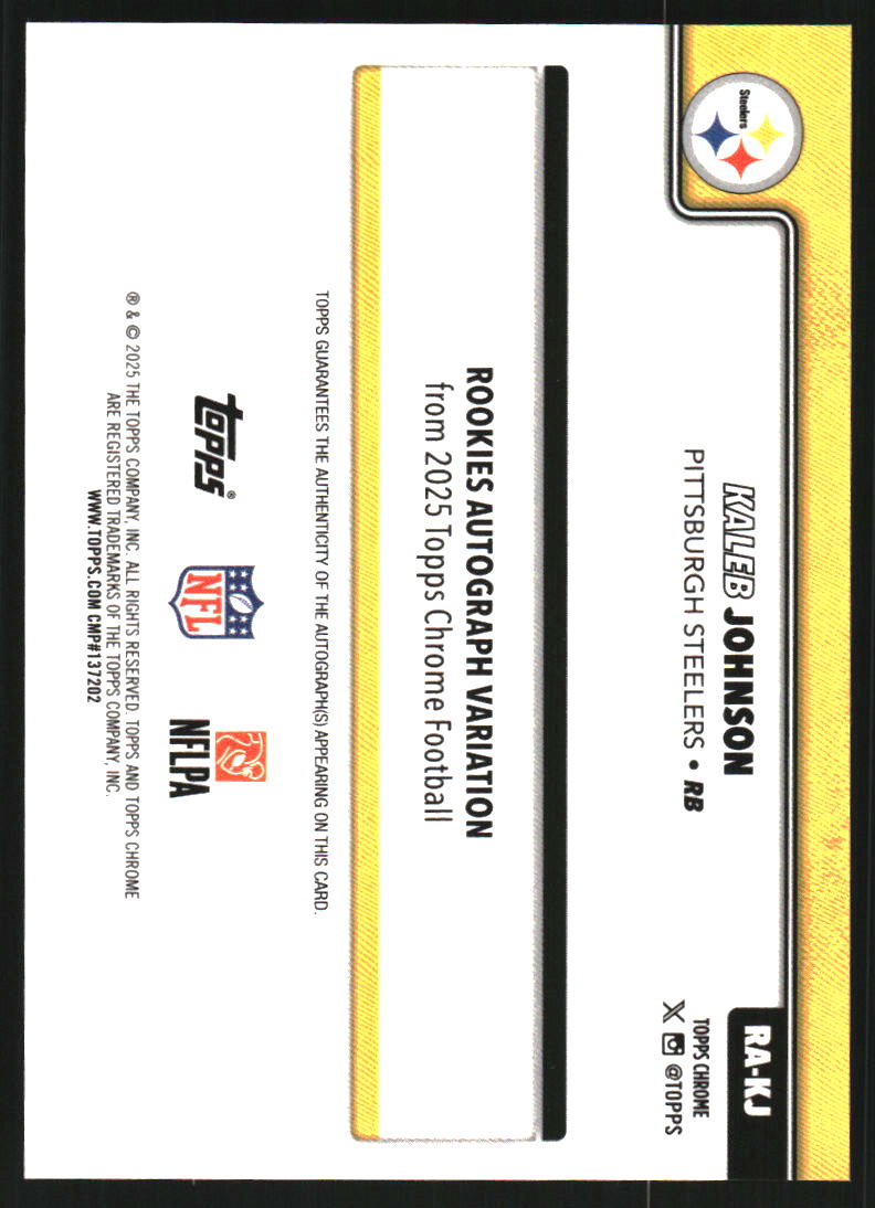 2025 Topps Chrome Rookie Autographs Magenta Lava Refractors #RAKJ Kaleb Johnson Auto /399