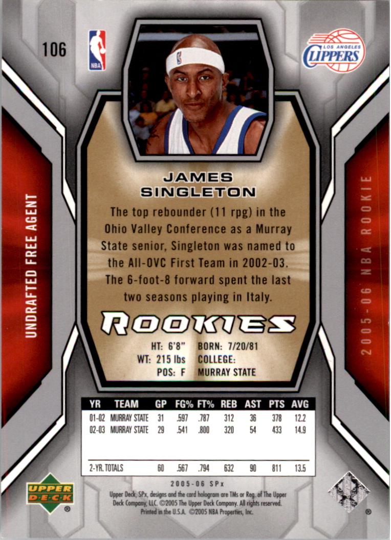 2005-06 SPx #106 James Singleton RC back image