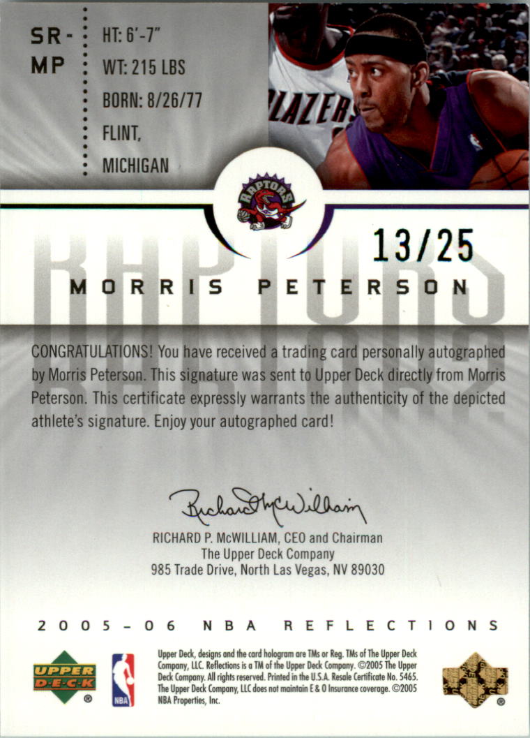 2005-06 Reflections Signatures Green #MP Morris Peterson/25 back image