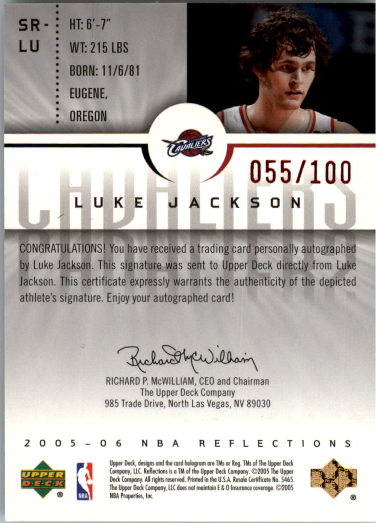 2005-06 Reflections Signatures Red #LU Luke Jackson/100 back image