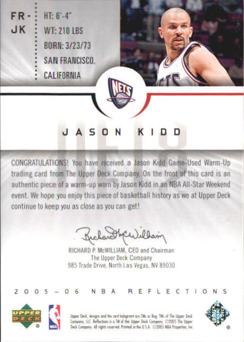 2005-06 Reflections Fabrics #JK Jason Kidd back image