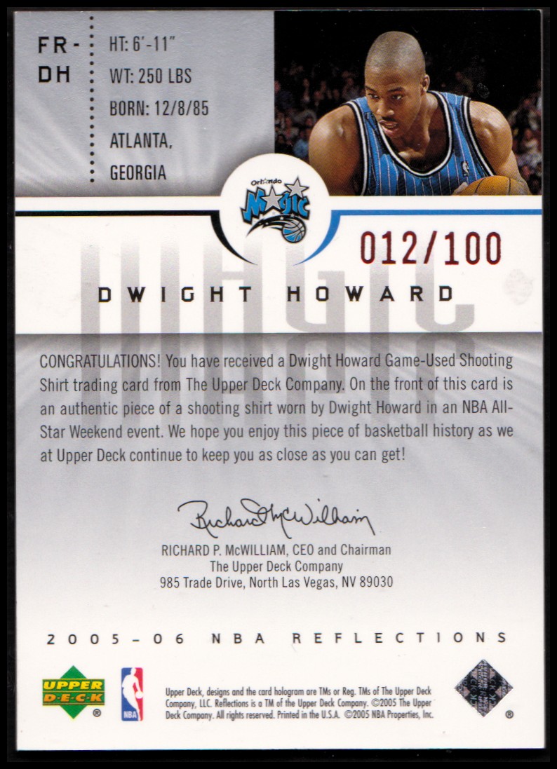 2005-06 Reflections Fabrics Red #DH Dwight Howard back image