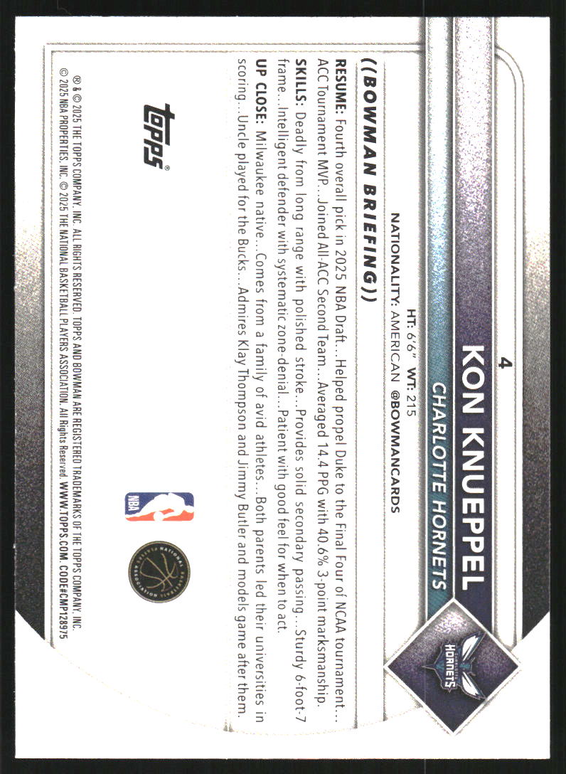 2025-26 Bowman #4 Kon Knueppel RC