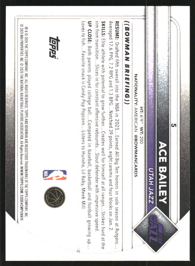 2025-26 Bowman #5 Ace Bailey RC