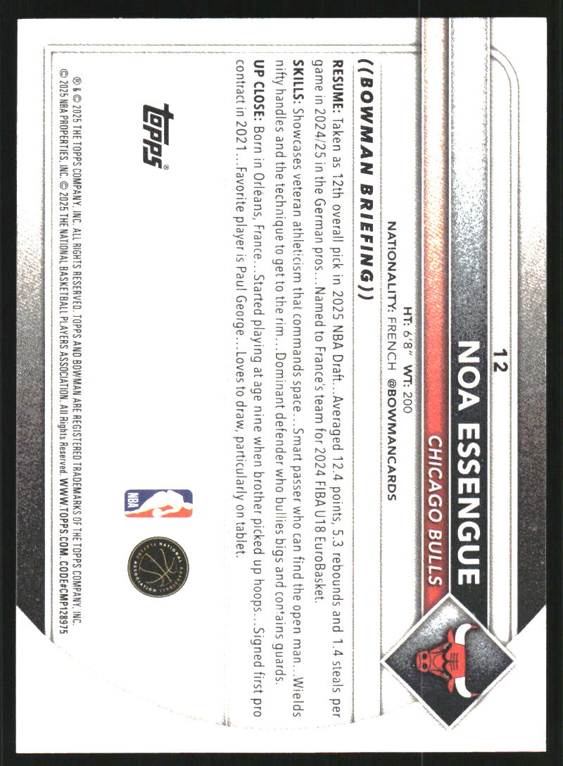 2025-26 Bowman #12 Noa Essengue RC