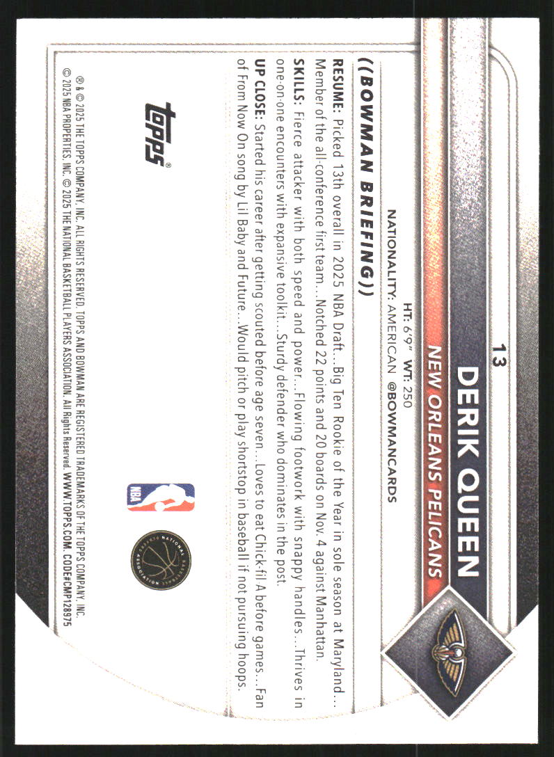 2025-26 Bowman #13 Derik Queen RC
