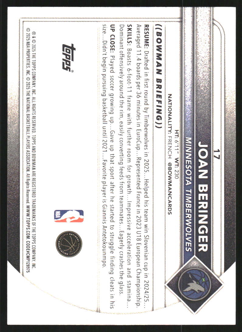 2025-26 Bowman #17 Joan Beringer RC