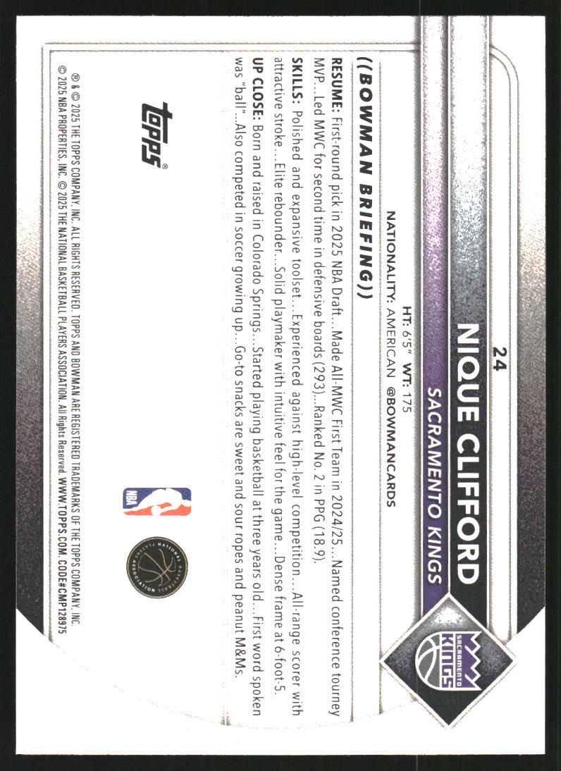 2025-26 Bowman #24 Nique Clifford RC