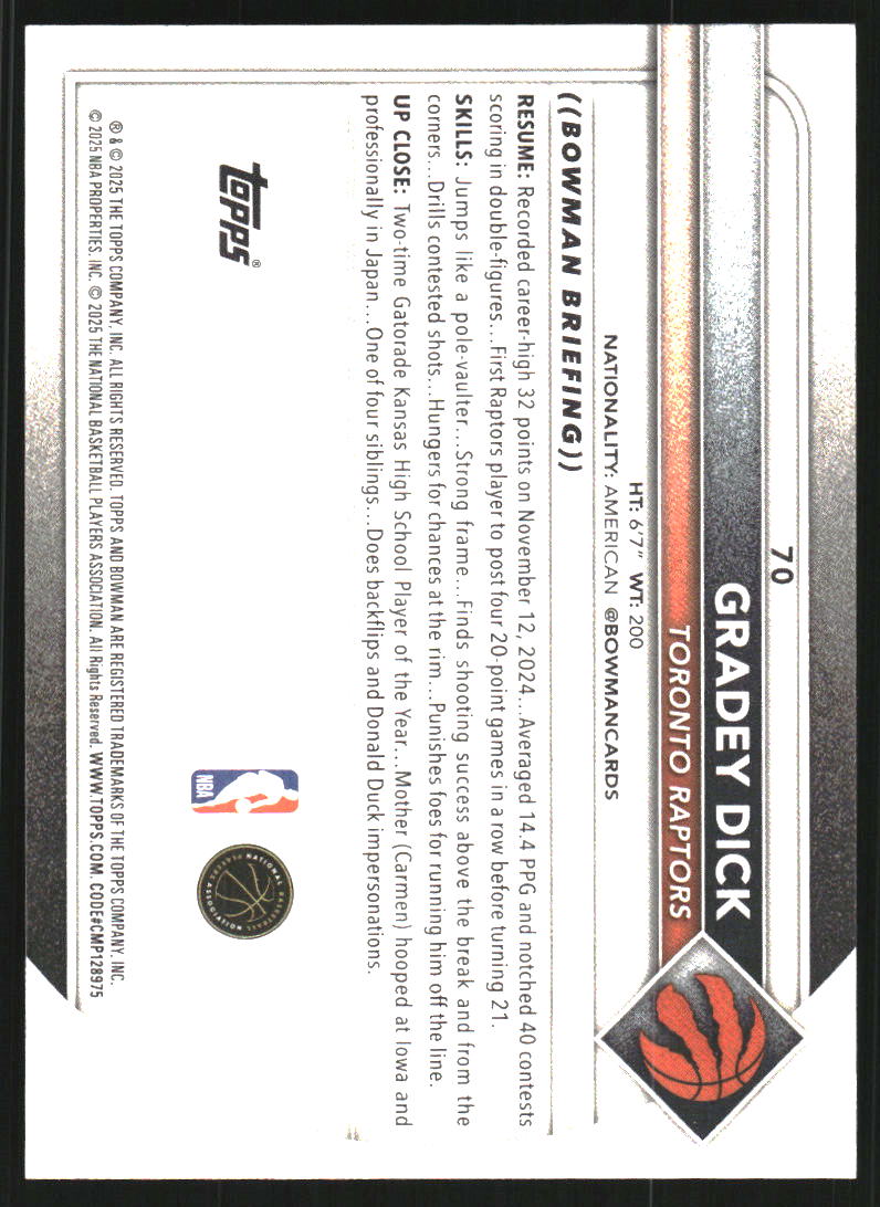 2025-26 Bowman #70 Gradey Dick