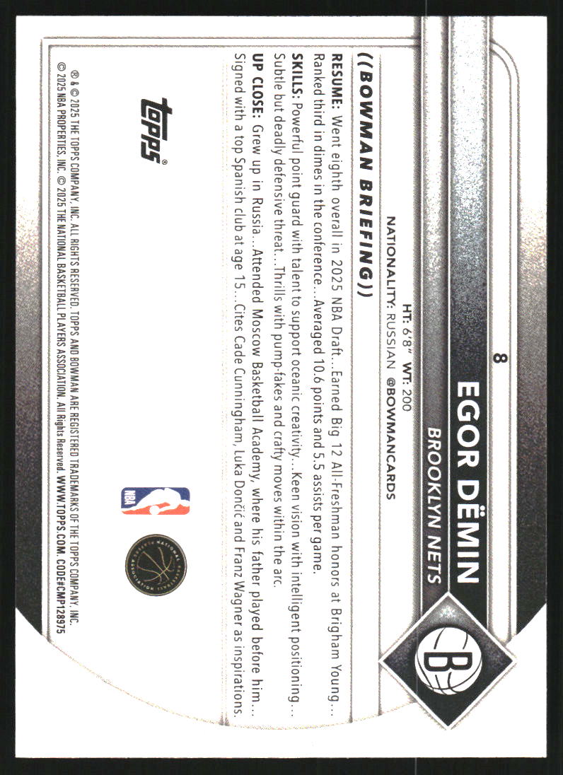 2025-26 Bowman Green Border #8 Egor Demin /99