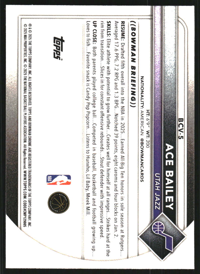 2025-26 Bowman Chrome #BCV5 Ace Bailey