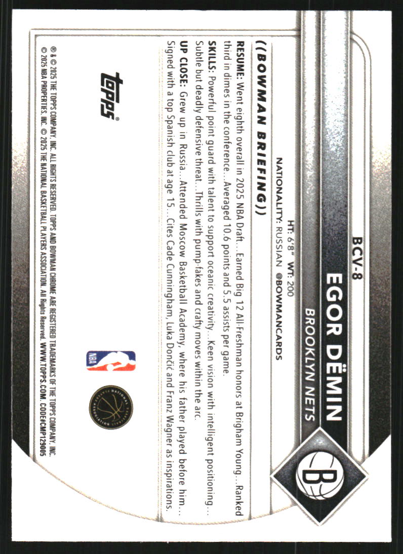 2025-26 Bowman Chrome #BCV8 Egor Demin