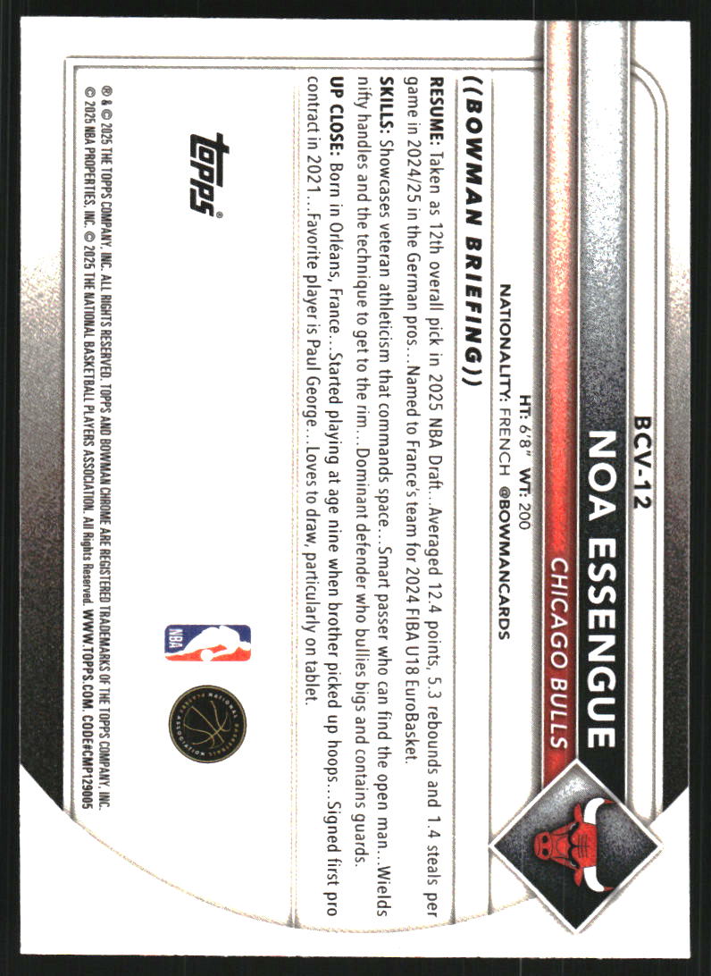 2025-26 Bowman Chrome #BCV12 Noa Essengue