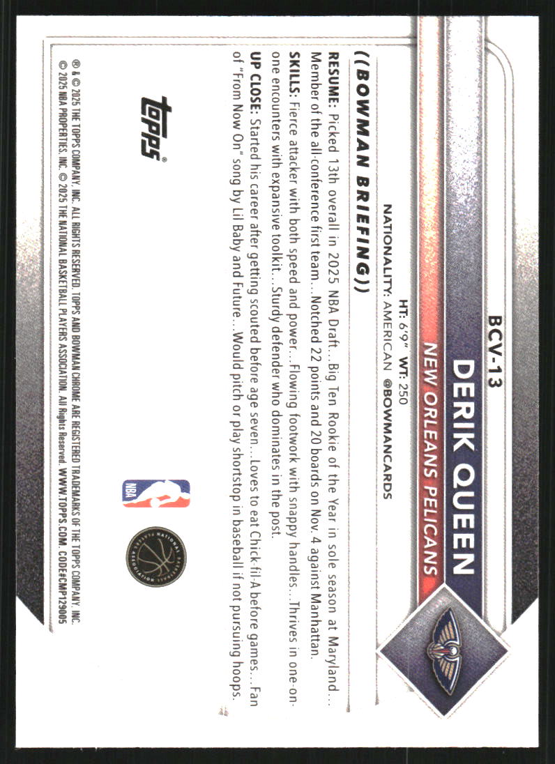 2025-26 Bowman Chrome #BCV13 Derik Queen