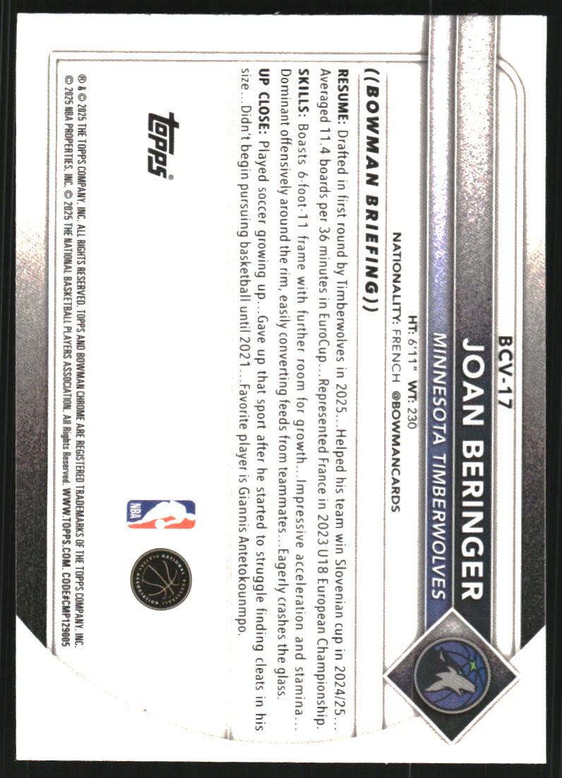 2025-26 Bowman Chrome #BCV17 Joan Beringer