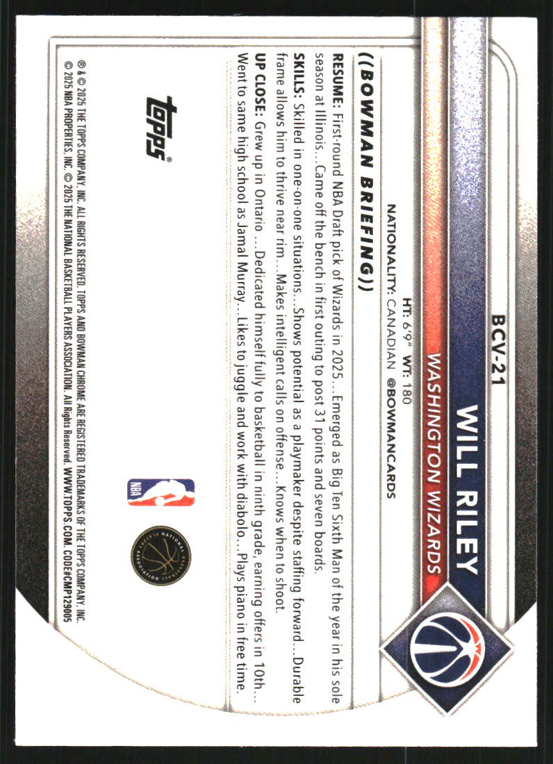 2025-26 Bowman Chrome #BCV21 Will Riley