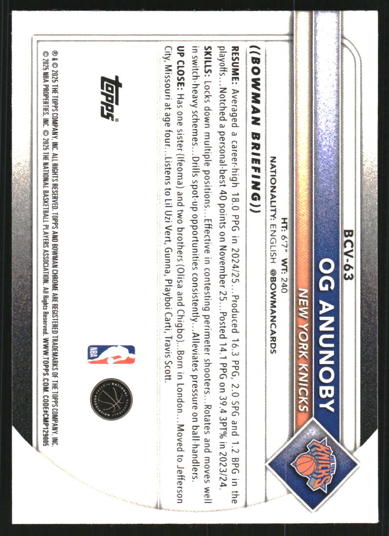 2025-26 Bowman Chrome #BCV63 OG Anunoby