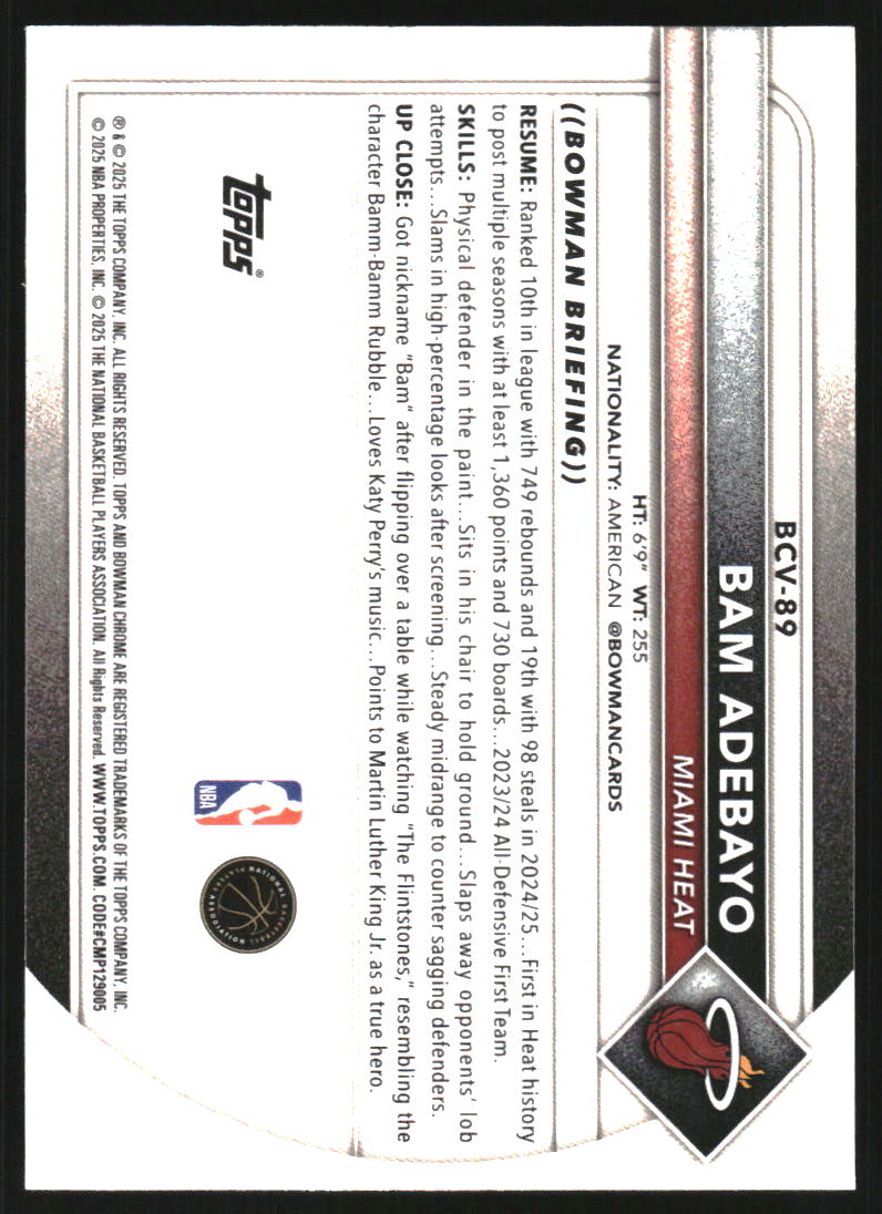 2025-26 Bowman Chrome #BCV89 Bam Adebayo