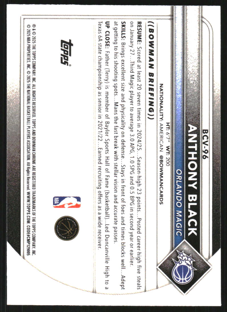 2025-26 Bowman Chrome #BCV96 Anthony Black