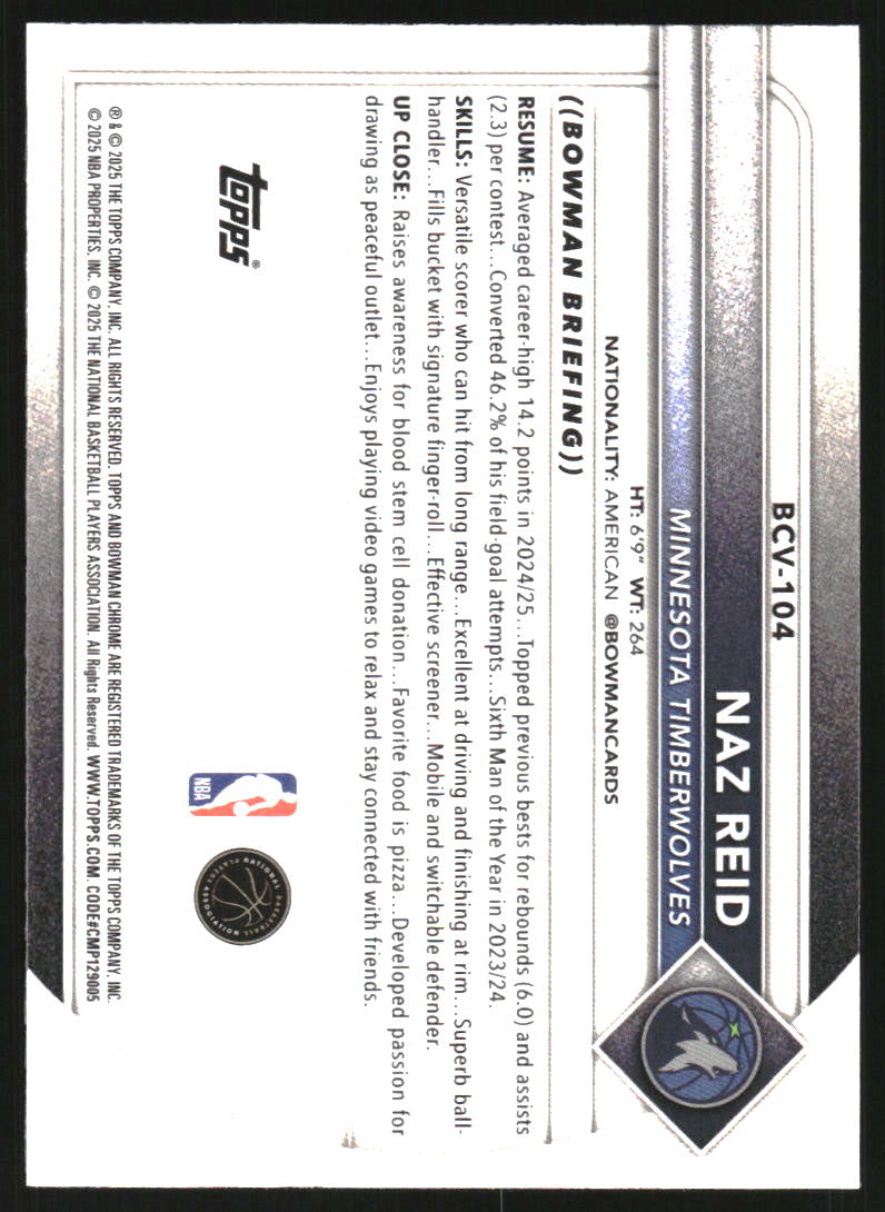 2025-26 Bowman Chrome #BCV104 Naz Reid