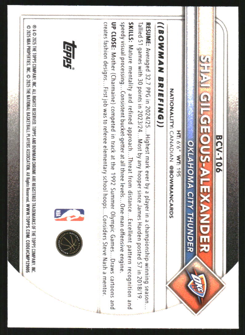 2025-26 Bowman Chrome #BCV106 Shai Gilgeous-Alexander
